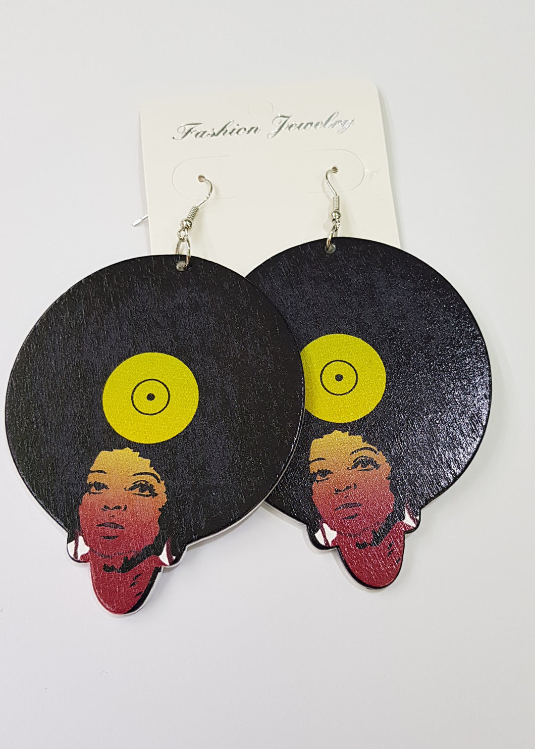 Afro Woman Wooden Earrings