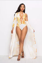 Sexy One Piece Swimsuit With Cover Up Set White and Gold