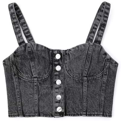 Denim Washed Button Crop Cami Top